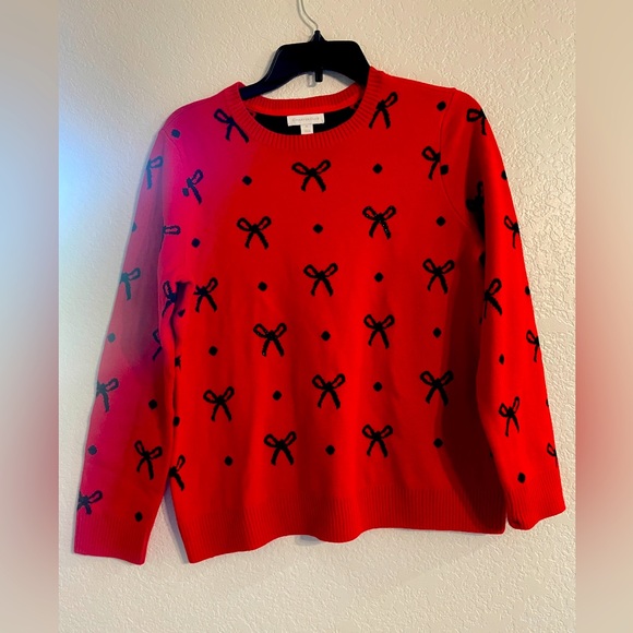 Charter Club Sweaters - CHARTER CLUB red  Long Sleeve Allover Bow Pullover sweater PL